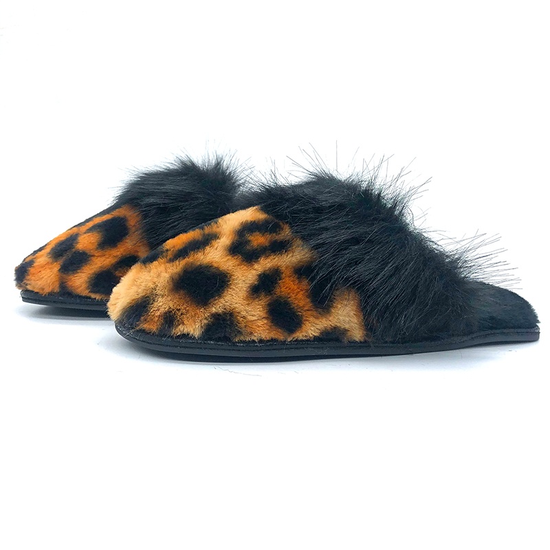女士動(dòng)物花紋人造毛半幫拖鞋