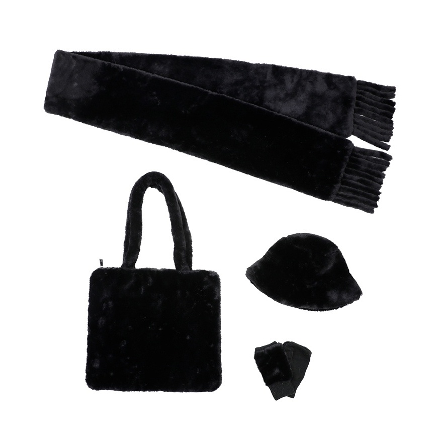黑色人造毛圍巾/帽子/手套/購(gòu)物包